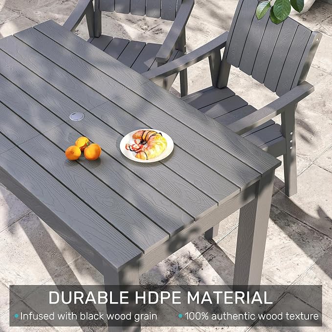 ZHUSI Patio Table and Chairs Set,HDPE Outdoor Dining Set with Umbrella Hole for Backyard, Poolside, Porch,All Weather,Grey - Image 4