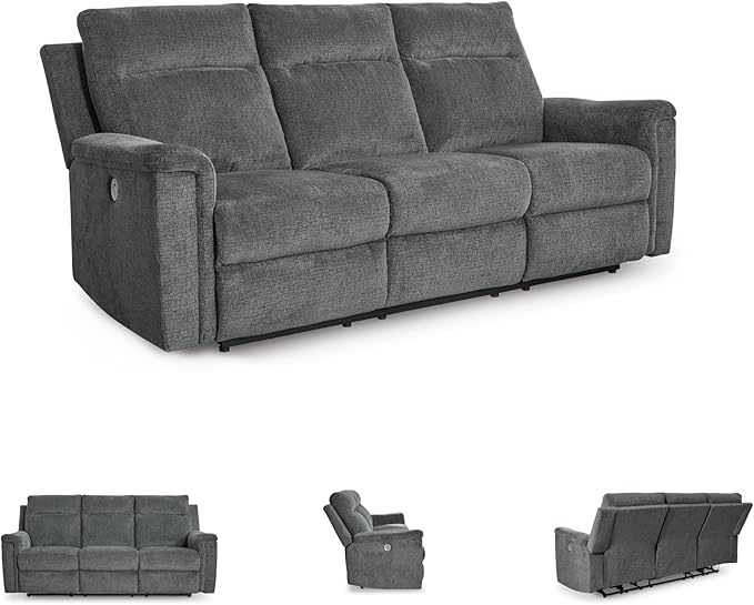 Signature Design by Ashley Barnsana Minimalist Power Reclining Sofa with USB Charging Ports, Gray