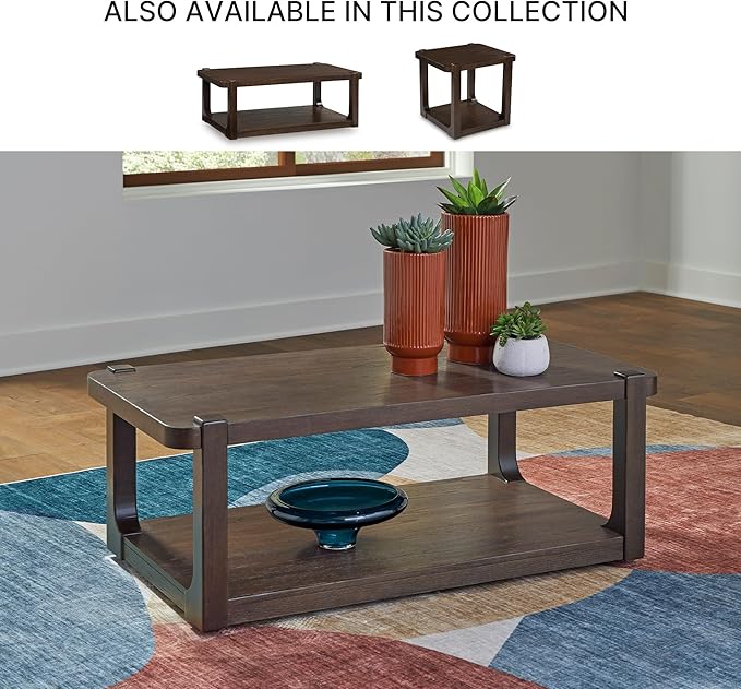 Signature Design by Ashley Breckington Contemporary Coffee Table with Lower Shelf and Casters, Dark Brown