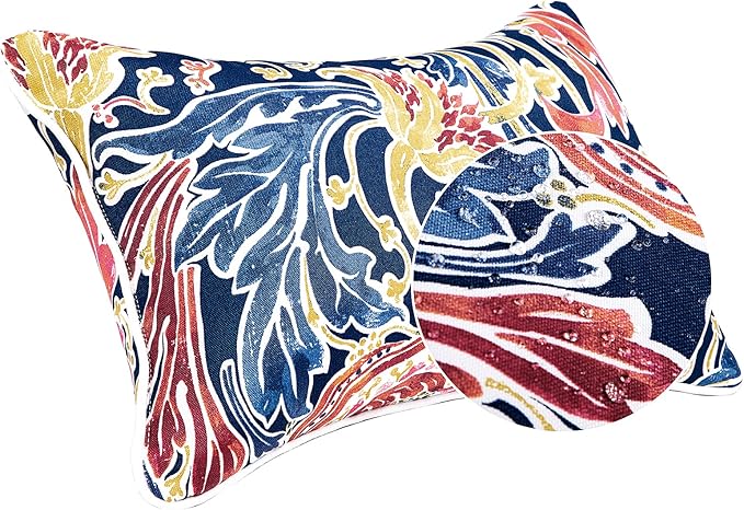 JMGBird Water-Resistant Outdoor Pillows Set of 2, 12x20 inch Durable Blue with Pomegranate Flower Pattern Throw Pillows with Inserts for Patio Furniture