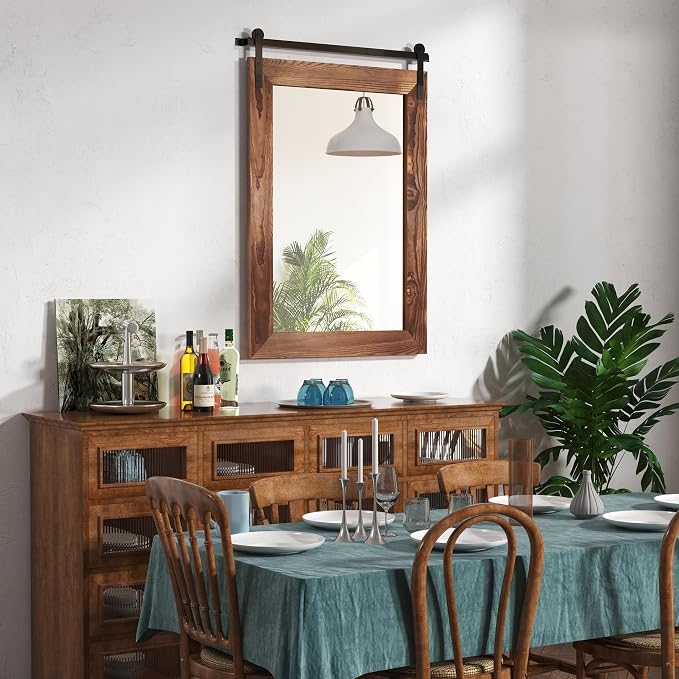 COGOOD Bathroom Mirrors for Over Sink - 42" x 29" Farmhouse Barn Door Mirror for Living Room, Entryway, Bedroom, Vanity Wall Decor Brown - Image 2