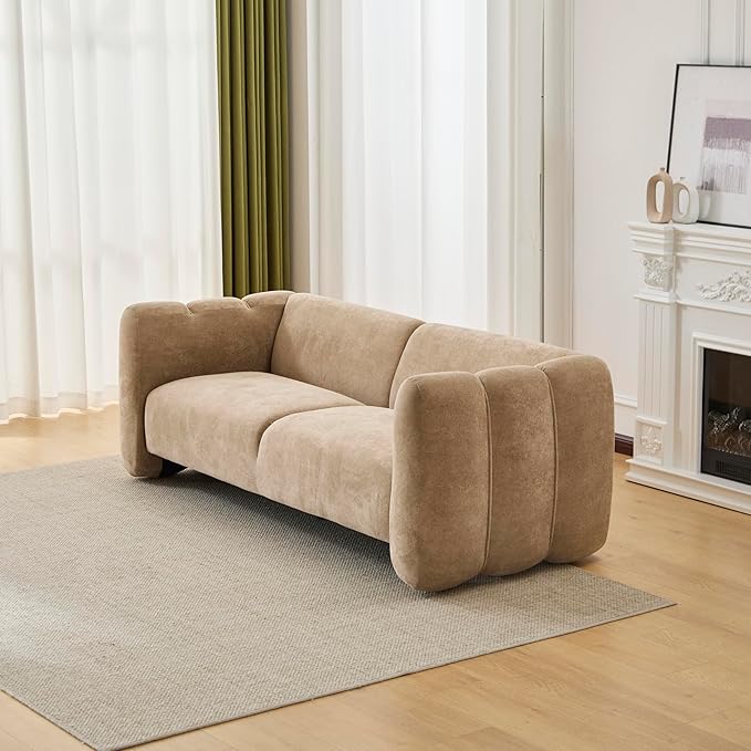 Christopher Knight Home Ahri 83'' Wood Frame Lounge Sofa Couch with Wave Design, Soft Seating 3-Seater Sofa with Armrests, Comfy Velvet Upholstered Home Sofa for Living Room and Office, Camel