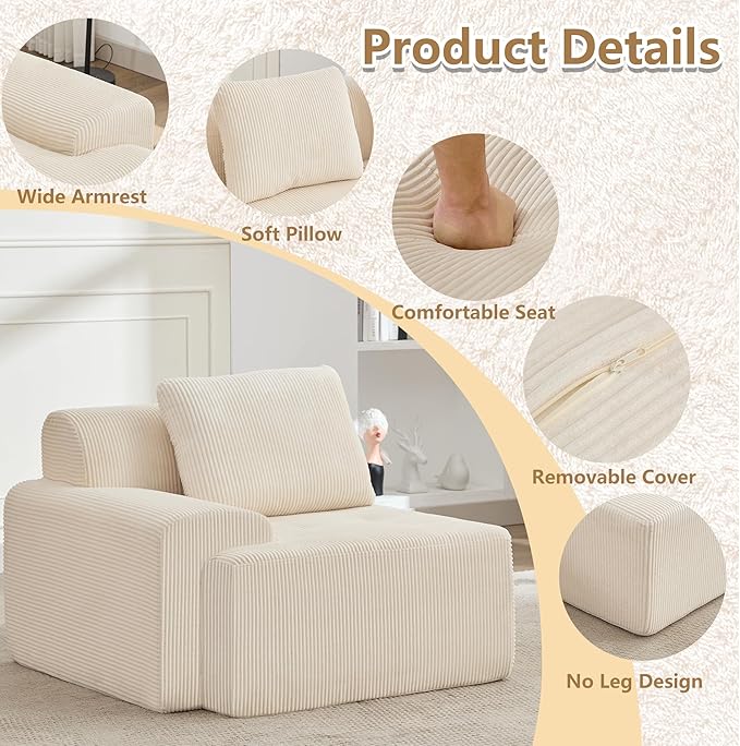 KIGOTY Modular Sectional Sofa, Comfy Cloud Sectional Couch with Left Armrest, Corner Sofa, Modern Boneless Couch for Living Room, No Assembly Required, White