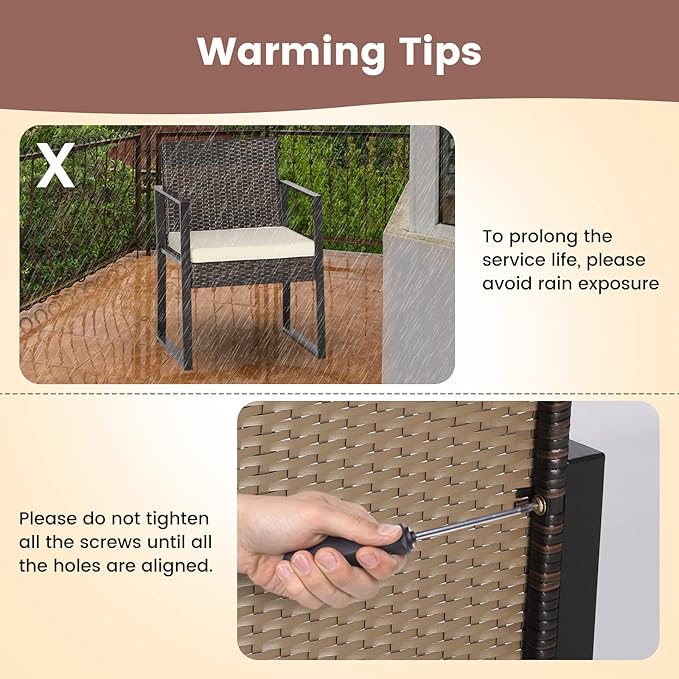 Tangkula 3 Piece Patio Furniture Set, Modern Heavy Duty All Weather Cushioned Wicker Chairs and Coffee Table Set, Suitable for Front Porch, Backyard, Garden, Poolside and Deck (Mix Brown)