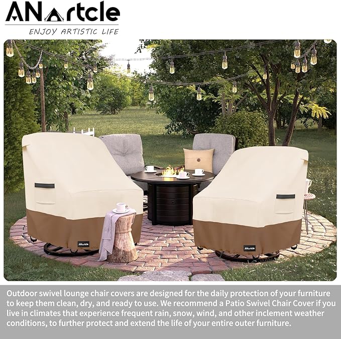 ANartcle Swivel Patio Chair Cover 4 Pack,600D Waterproof Heavy Duty Outdoor Chair Cover(35 W x 37 D x 36 H inches),Patio Furniture Covers,Outdoor Furniture Covers Waterproof,Beige&brown - Image 4