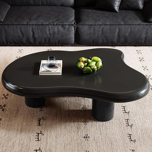 Guyii Cloud Coffee Table, Black Coffee Table for Living Room, Cartoon Irregular Indoor Tea Table, Modern End Table with 3 Legs (Black, 46.06 Inch)