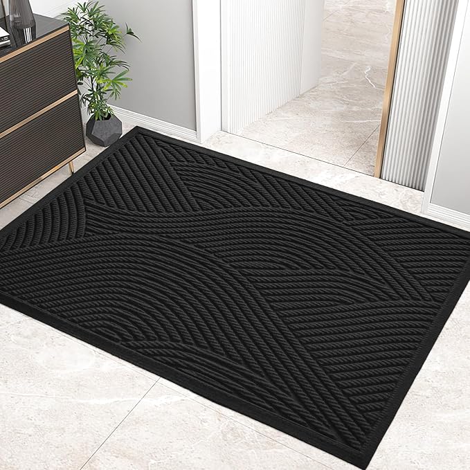 HIYARD Sturdy Front Door Mat, Absorbent Muddy Dirt Resist Welcome Door Mats Outdoor Indoor, Stain and Fade Resistant, Non-Slip Backing Entry Mat Low Profile Doormat for Entryway, 72×24, Black by HIYARD