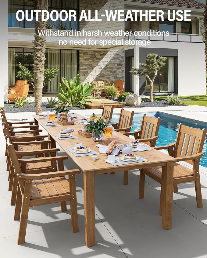 YEFU HIPS Patio Table Set: 10 Piece Outdoor Table and Chairs Dining Furniture Set with Umbrella Hole - Teak Modern Plastic Dining Sets 8 Person for Outside Deck with Metal Aluminum Frame - Image 3