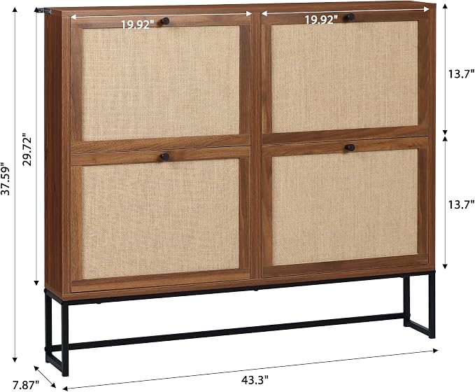 AVZEAR Narrow Shoe Storage Cabinet for Entryway with Natural Linen Panel, Freestanding Slim Shoe Cabinet with 4 Flip Drawers, Wood Shoe Organizer Closed Shoe Rack for Hallway, Living Room(Walnut) - Image 2