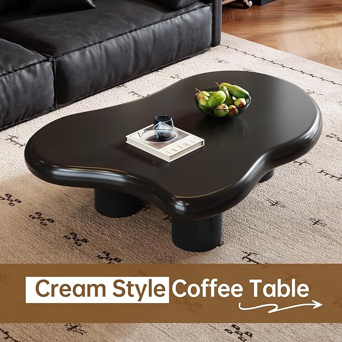 Guyii Cloud Coffee Table, Black Coffee Table for Living Room, Cartoon Irregular Indoor Tea Table, Modern End Table with 3 Legs (Black, 46.06 Inch)