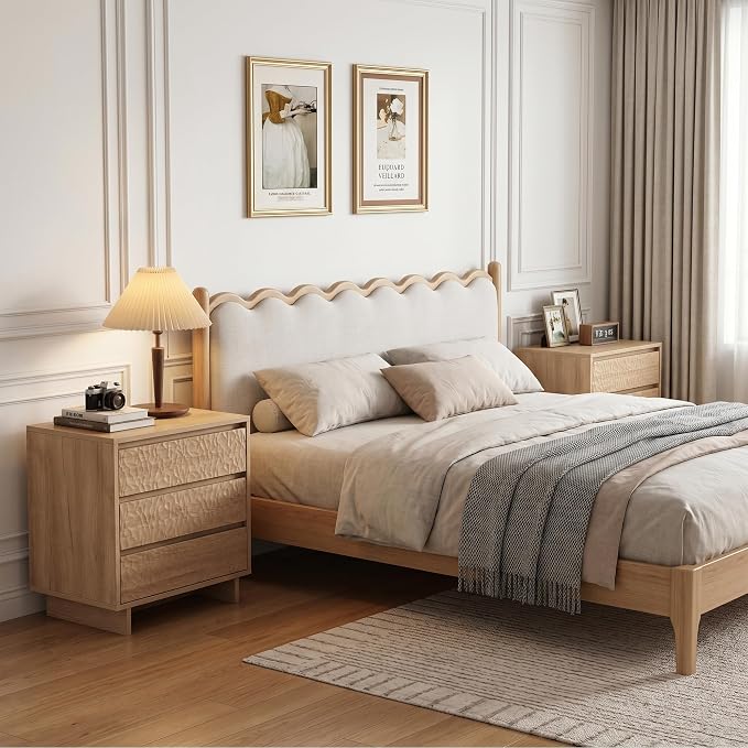 Miereirl Nightstands with Charging Station, Modern Nightstand with 3 Drawers, 26.5" W Wooden End Side Table for Bedroom, Natural Oak - Image 8