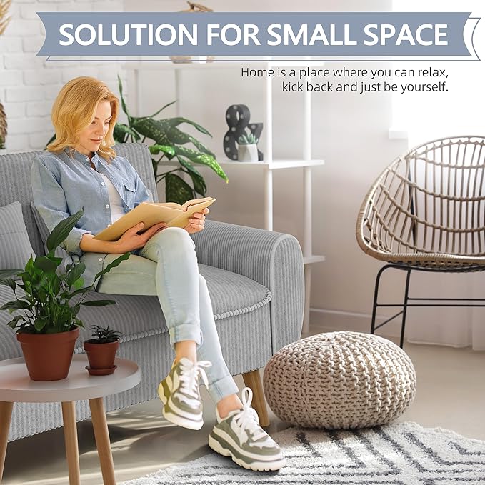 Shintenchi Small Modern Loveseat Couch Sofa, Mid Century Fabric Upholstered 2-Seat Sofa Couch Love Seats Furniture for Small Space,Living Room,Studio,Apartment with 2 Pillows,Light Grey