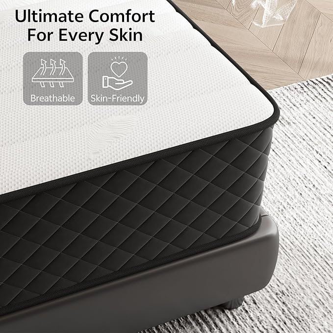 Traumliebe Queen Mattress, 12 Inch Hybrid Mattress with Pocket Springs and Memory Foam, Medium Firm Support, Motion Isolation, Breathable Comfort Layer, Mattress in a Box
