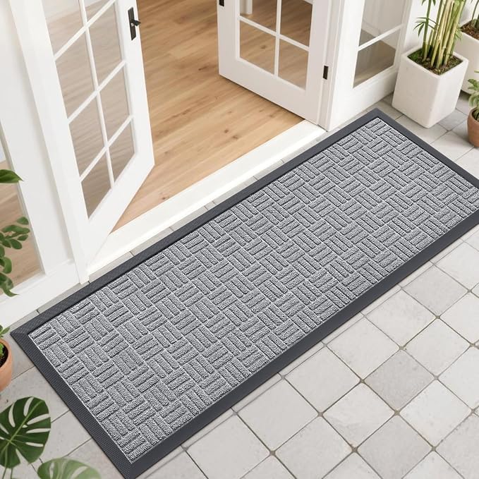 OLANLY Front Door Mat Outside Entrance 47x17, Absorbent, Heavy Duty Sturdy Natural Rubber Doormat Indoor Outdoor, Non-Slip, Stain and Fade Resistant, Low Profile Floor Mat for Entryway, Charcoal Gray by OLANLY