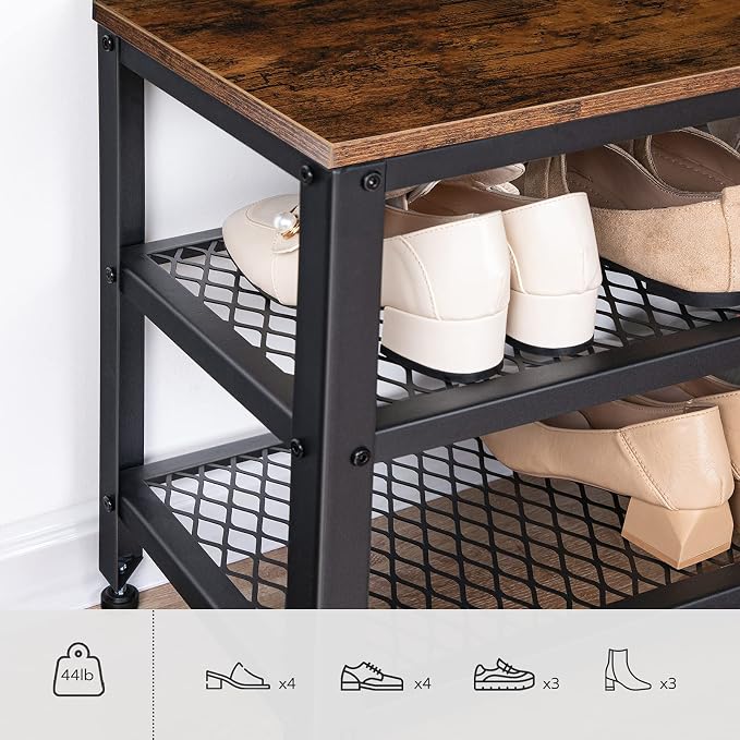 HOOBRO Hall Tree Entryway Storage Bench, Coat Rack Shoe Bench, Shoe Rack Organizer with Coat Hooks, 3-in-1 Design, Wooden Furniture with Metal Frame, Rustic Brown and Black BF17MT01 - Image 6