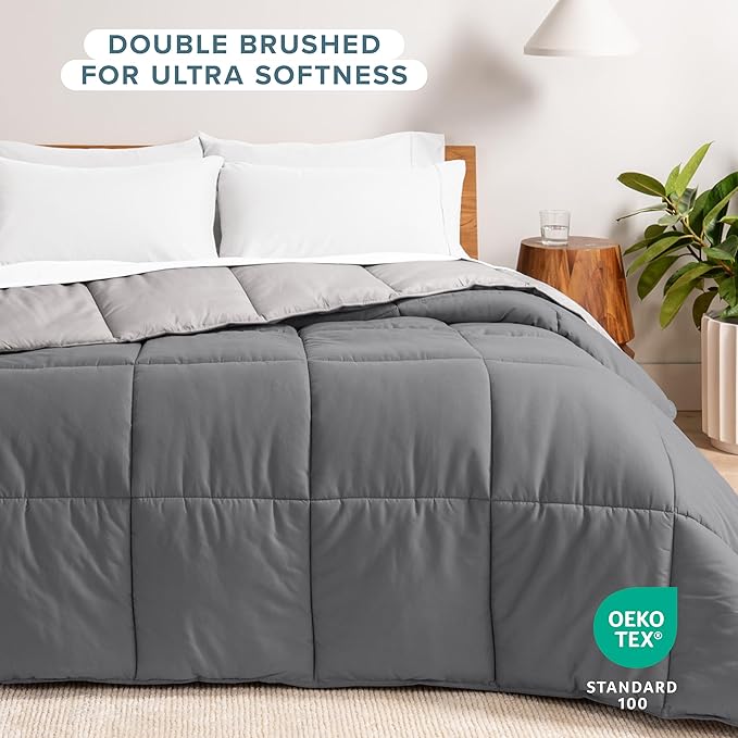 Bare Home Oversized King Comforter - Reversible Colors - Goose Down Alternative - Ultra-Soft - Premium 1800 Series - All Season Warmth - Bedding Comforter (Oversized King, Grey/Light Grey)