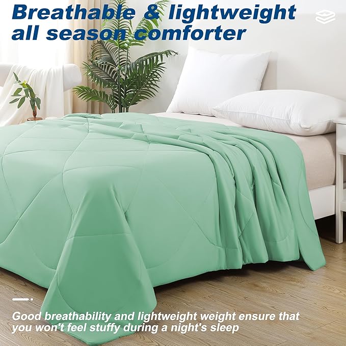 Cooling Comforter King Size, Double-Sided Cold Tech Fabric Quilted Bed Comforters Cooling Blanket for Hot Sleepers, Breathable Lightweight Summer Bedding, All-Season Ice Blanket, Sage Green