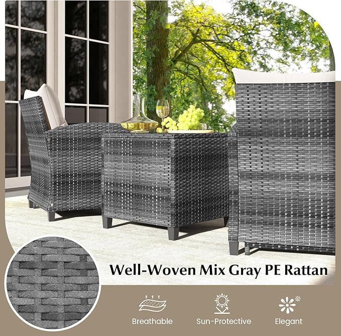 Tangkula 5 Pieces Patio Conversation Set, PE Wicker Rattan Outdoor Furniture Set with 2 Chairs, 2 Ottomans & Tempered Glass Coffee Table, Ideal for Poolside, Backyard, Lawn, Deck, Mix Grey & Off White