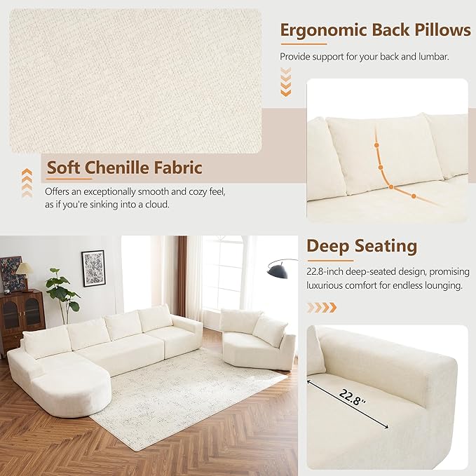 Ball & Cast Oversized Modular Sectional Sofa Cloud Couch,141.7" Modern Upholstered Couch w/Deep Seat Comfy Couches,Minimalist Sleeper Sofas,for Living Room,Apartment,Beige