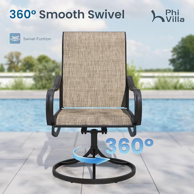 PHI VILLA 7 PCS Patio Dining Set, Rectangle Metal Table with 1.57" Umbrella Hole and 6 High Back Textilene Swivel Chairs, Suitable for All Weather - Image 2