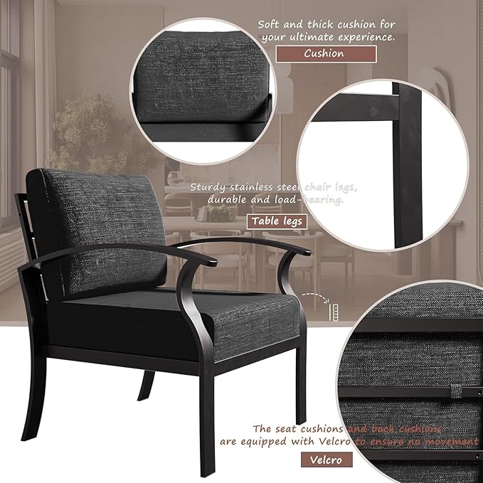 Aluminum Patio Furniture Set with 2 Round Coffee Tables, 5 Seats Outdoor Patio Conversation Sets w/5.1" Cushions,Patio Conversation Sets for Garden, Backyard, Porch-Black