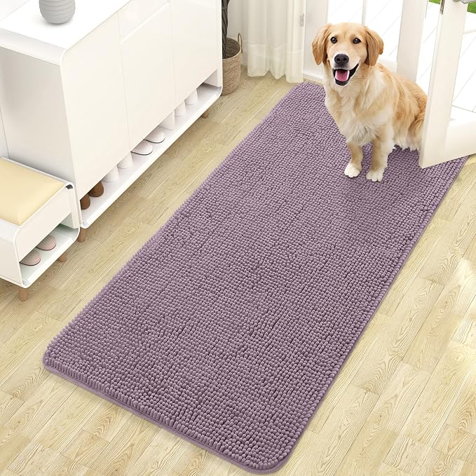 OLANLY Dog Door Mat for Muddy Paws 47x24, Absorbs Moisture and Dirt, Absorbent Non-Slip Washable Doormat, Quick Dry Chenille Mud Mat for Dogs, Entry Indoor Entryway Carpet for Inside Floor, Deep Plum by OLANLY