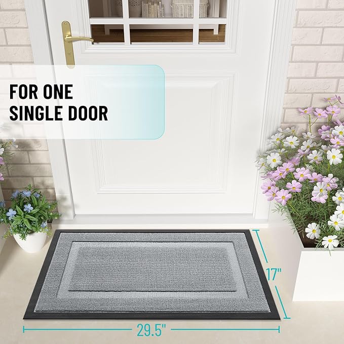 OLANLY Front Door Mat Indoor Outdoor Entrance, Waterproof All-Season, All-Weather Doormat, Sturdy Natural Rubber, Low Profile, Easy Clean Patio Porch Entryway Mat, 35x23, Ash Gray - Image 2