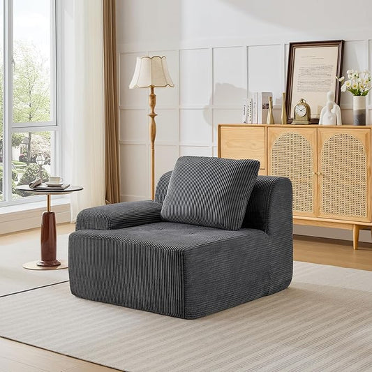 Modular Sectional Sofa, Boneless Couches for Living Room, Corduroy Couch, Big Comfy Couch, Modular Cloud Sofa with Deep Seat (Grey, 1 Piece-Left Armchair)