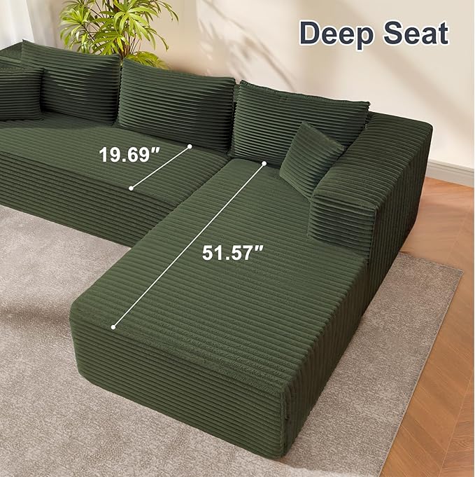 104" Modular Sectional Sofa for Living Room, Sectional Couches with Deep Seat, L-Shape Couch with Chaise, Boneless Couch for Living Room Bedroom, No Assembly Required (Right, Green)