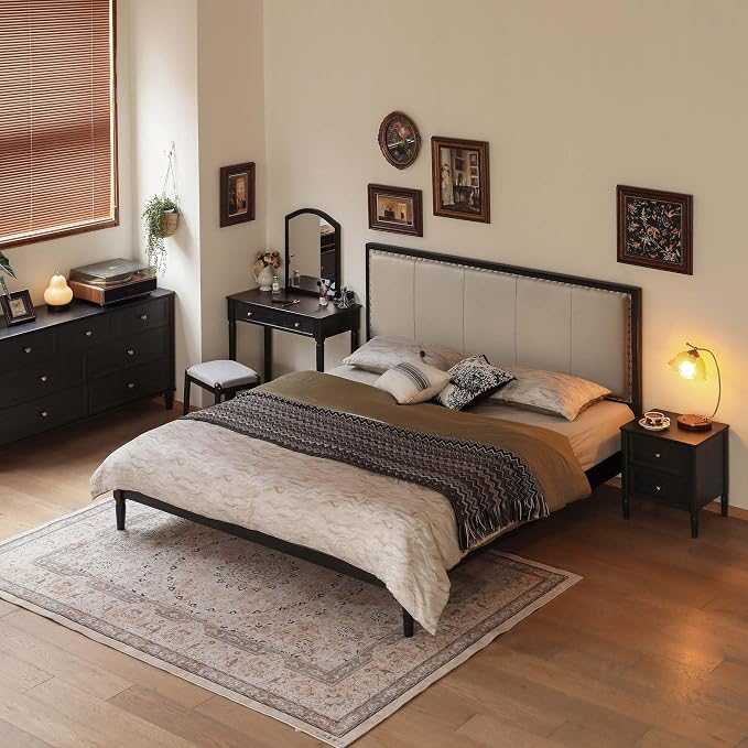 YESWOOD 100% Solid Wood Nightstand, Oak Night Stand with 2 Drawers, Farmhouse Nightstands, Mid-Century Modern Nightstand, Small Bedside Table for Bedroom, 19.69" H, Black - Image 2
