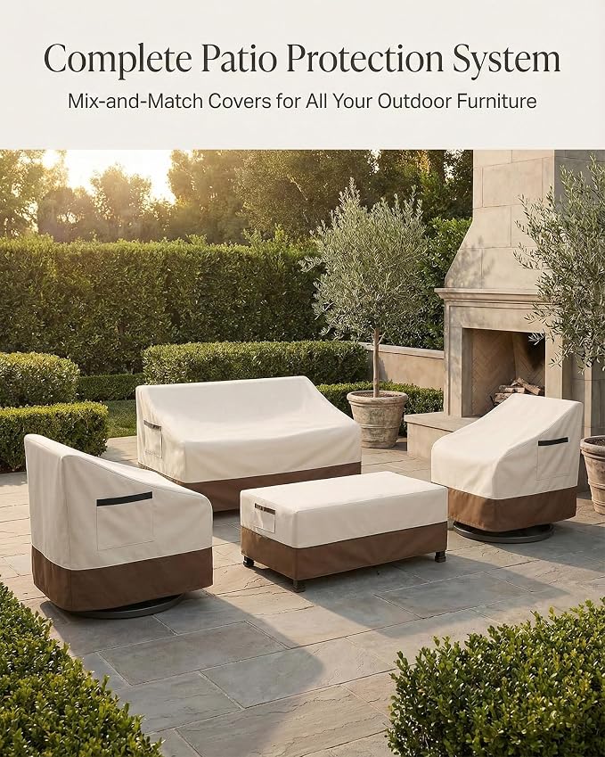 Waterproof Patio Ottoman Cover, Square Outdoor Side Table Furniture Cover with Padded Handles, 600D Heavy Duty Windproof All-Weather Patio Furniture Cover,UV Resistant, 22 x 22 x 18 Inch, Beige&Brown - Image 9