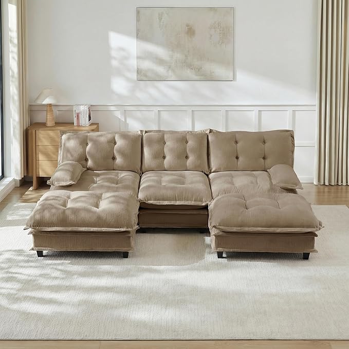 108" U Shaped Modular Sectional Sofa Couches for Living Room, Cloud Couch with Movable Ottomans, Comfy Chenille Sofa with Pillow-top Armrest for Bedroom Apartment | Free Combination, Tufted
