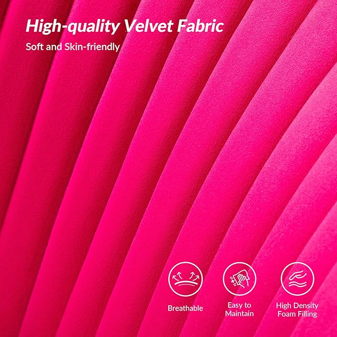 HULALA Home Velvet Accent Chair Set of 2, Modern Armless Upholstered Side Chair with Glam Gold Metal Legs for Vanity Living Room Bedroom - Fuchsia