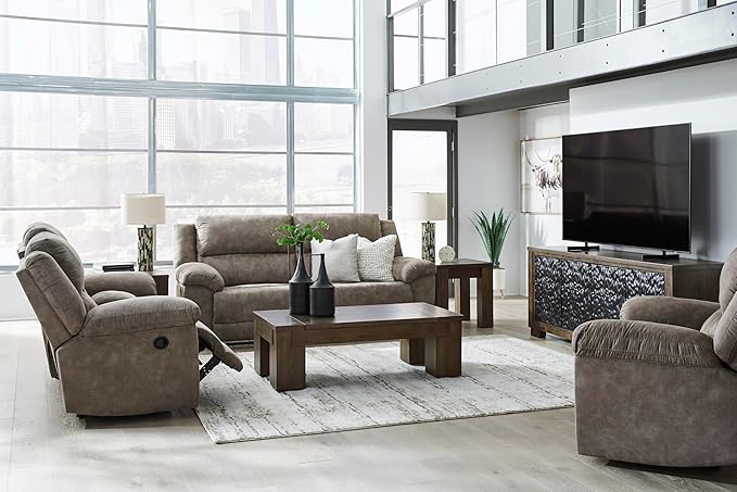 Signature Design by Ashley Laresview Contemporary Faux Leather Manual 2 Seat Reclining Sofa, Gray