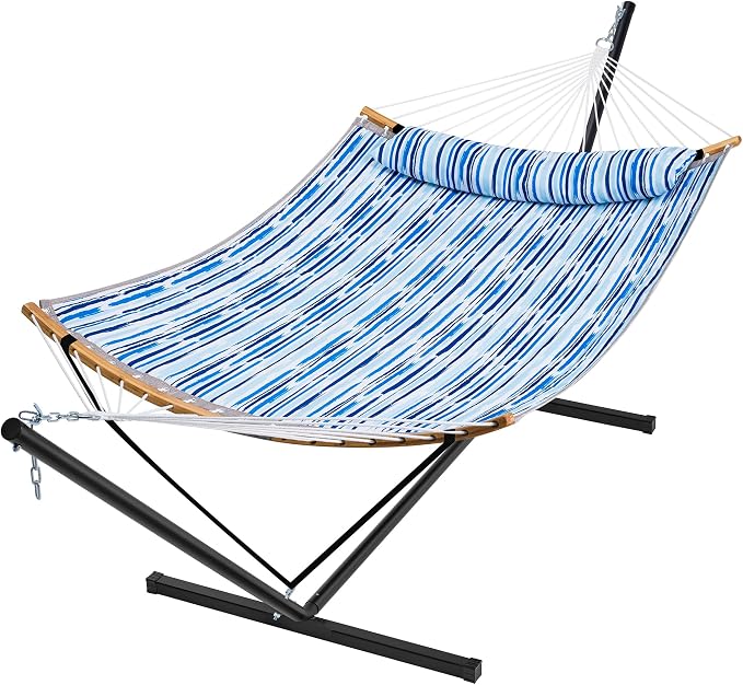 SUPERJARE Hammock with Stand, 2 Person Heavy Duty Hammock Frame, Detachable Pillow & Strong Curved-Bar & Portable Carrying Bag, Perfect for Outdoor & Indoor - Graffiti Blue by SUPERJARE