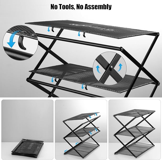 Shoe Rack for Entryway 5 Tier Foldable Shoe Rack Without Assembly Collapsible Metal Shoe Organizer Folding Shoe Storage Rack for Door, Living Room, Black - Image 4