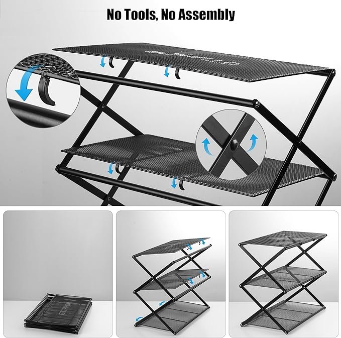 Shoe Rack for Entryway 4 Tier Foldable Shoe Rack Without Assembly Collapsible Metal Shoe Organizer Folding Shoe Storage Rack for Door, Living Room, Black - Image 4