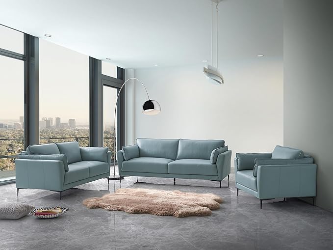Acme Mesut Leather Upholstered Loveseat in Light Blue and Black