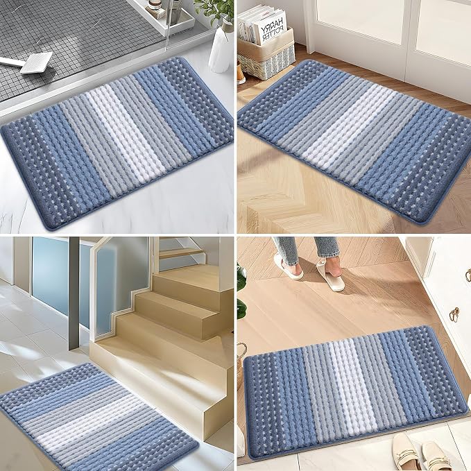 Kitinjoy Indoor Outdoor Door Mat, 71x47 Non-Slip Absorbent Dirt Trapper, Low-Profile Washable Inside Entrance Front Floor Mat, Sturdy Soft Entry Dotted Ombre Doormats for Entryway, Light Blue - Image 6