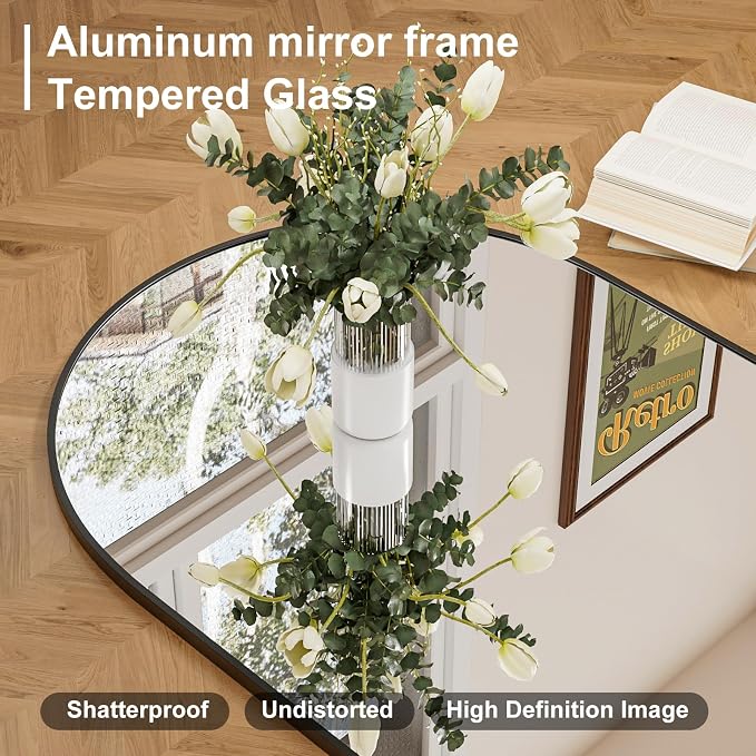 Rowjut Arched Wall Mirror 30"x20"Window Mirrors, Decorative Wall & Iron Framed Bathroom Mirror, Arched Top Wall Mirrors for Entryway. Living Room, Bedroom, Fireplace .（Black - Image 8