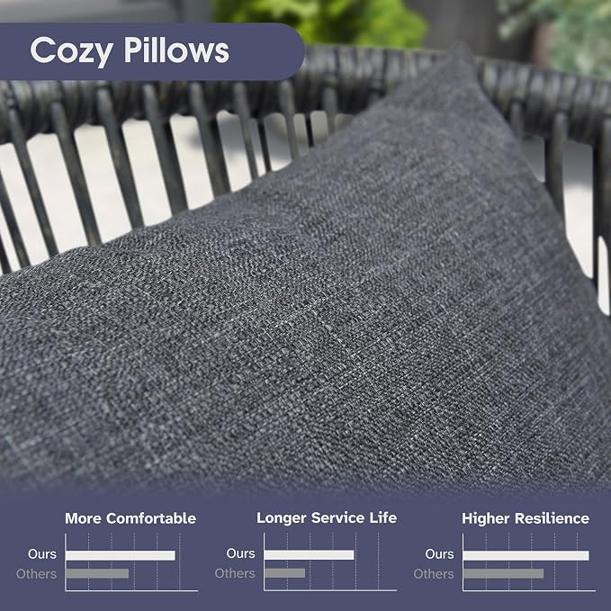 PURPLE LEAF 16 Pieces Patio Dining Set Wicker Outdoor Furniture Rectangular Table and Chairs Set for Garden Deck Aluminum Frame Backyard Kitchen Set, Cushions and Pillows Included Grey - Image 5