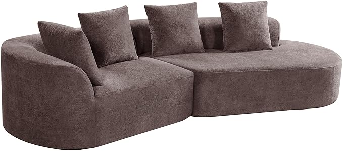Merax 2-Piece 116" L-Shaped Modular Sectional Sofa Set, 4 Seat Fully Assembled Curved Upholstery Couch with High-Density Compressed Sponge, Chaise Lounge & 4 Pillows for Living Room, Brown
