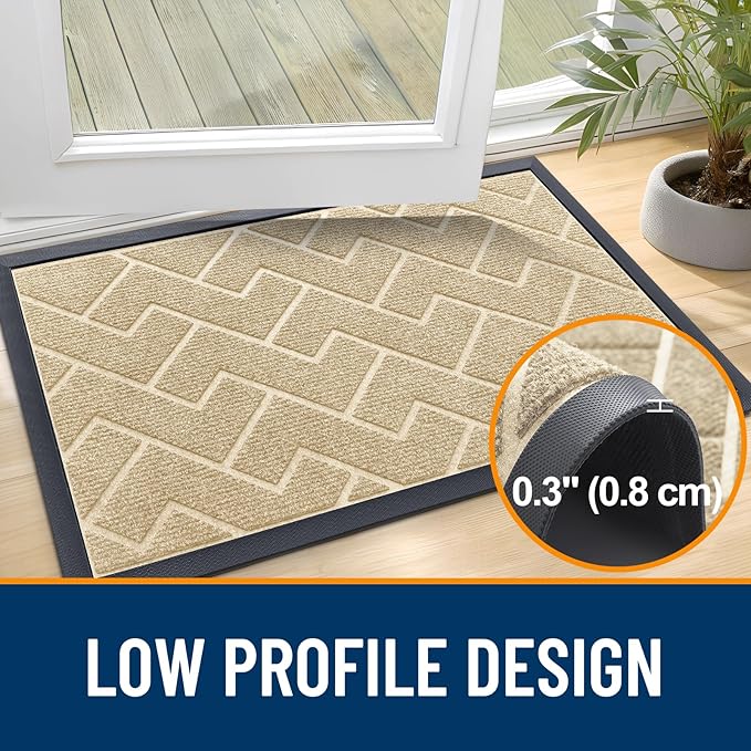 OLANLY Front Door Mat Indoor Outdoor Entrance, Waterproof All-Season, All-Weather Doormat, Sturdy Natural Rubber, Low Profile, Easy Clean Patio Porch Entryway Mat, Herringbone Brick (Beige, 29.5x17) - Image 4