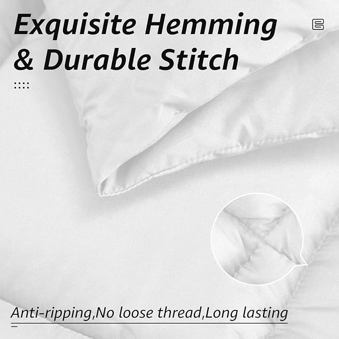 HYLEORY All Season Queen Size Bed Comforter - Cooling Goose Down Alternative Quilted Duvet Insert with Corner Tabs - Winter Warm - Machine Washable - White