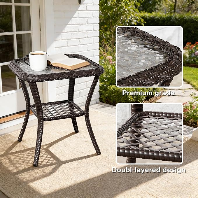 5 Piece Patio Wicker Conversation Set, All-Weather Use Outdoor Wicker Loveseat with 2 PE Rattan Ottomans,2 Chair, 1 Side Table, Ideal for Porch, Backyard, Balcony, Poolside, Blue