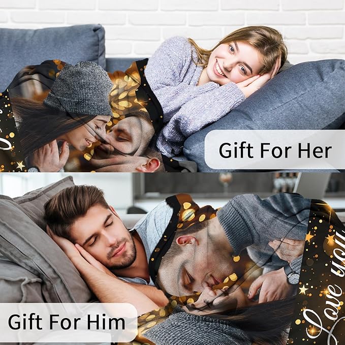 ROMANDY Ships Next Day Custom Blanket with Picture Customized Banket Personalized Throw Blankets Customizable Photo Blankets Customize Gifts for Mom Dad Girlfriend Boyfriend Wife Husband Her Him