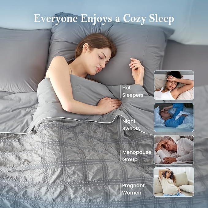 Cozy Bliss Cooling Comforter Seersucker Plaid Twin Size, Q-Max 0.45 Lightweight Cooling Blanket, Breathable Silk Smooth Summer Bedding Quilt for Hot Sleepers Night Sweats Dark Grey