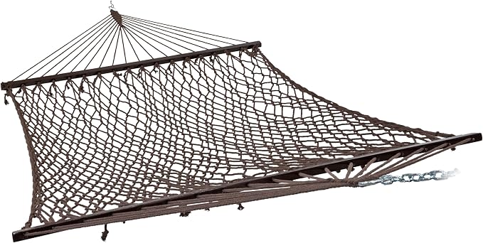 Sunnydaze Cotton Rope Hammock for Outside - 450-Pound Capacity Indoor or Outdoor Hammock with Spreader Bars - Brown by SunnydazeDecor