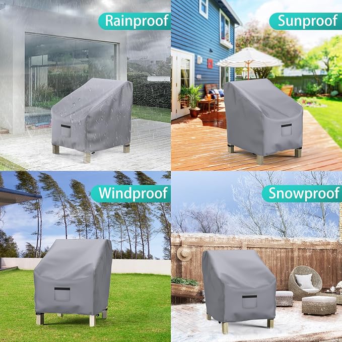 Patio Chair Covers for Outdoor Furniture Waterproof 2 Pack, Lawn Chair Covers 600D Heavy Duty Oxford Cloth, Large Covers for Lounge Lawn Deep Seat 30" W x 27" D x 36" H-Gray - Image 3
