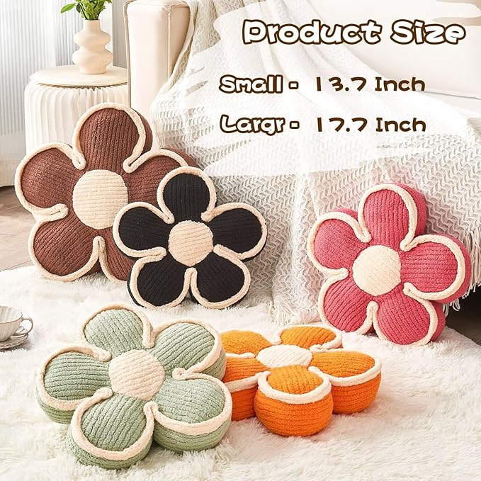 Kcvvcr Flower Pillow, Soft Flower Shaped Floor Cushion, Flower Decorative Throw Pillow, Cute Flower Seating Cushion, Flower Room D??cor Plush Pillows for Sofa Couch Bed (13.7 Inch, Sage Green)